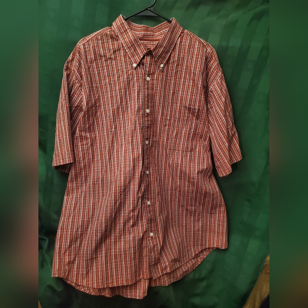 Red Plaid Short Sleeve Full Button Up Shirt
